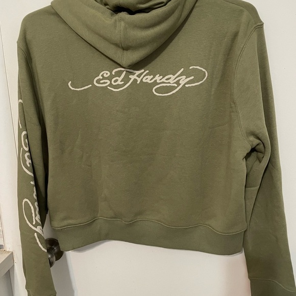 Ed Hardy lt olive long sleeve pullover hoodie double sided graphics XL New - Picture 7 of 11